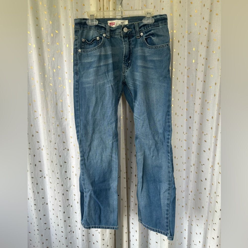 Levi's 505 Boys Regular Straight Leg Loose Fit Medium Wash Denim Jeans Size 12 - Picture 2 of 7